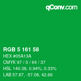 Color code: RGB 5 161 58 | qconv.com