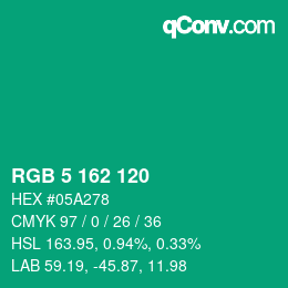 カラーコード: RGB 5 162 120 | qconv.com