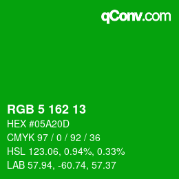 Color code: RGB 5 162 13 | qconv.com