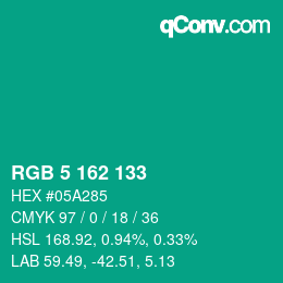 Color code: RGB 5 162 133 | qconv.com