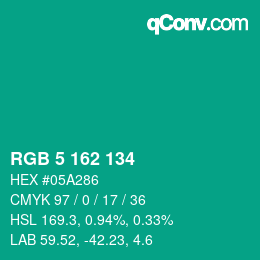カラーコード: RGB 5 162 134 | qconv.com