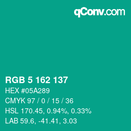 Color code: RGB 5 162 137 | qconv.com