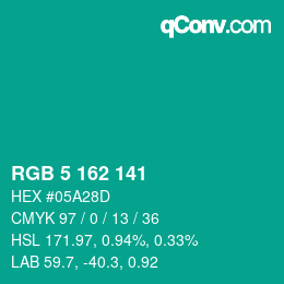 カラーコード: RGB 5 162 141 | qconv.com
