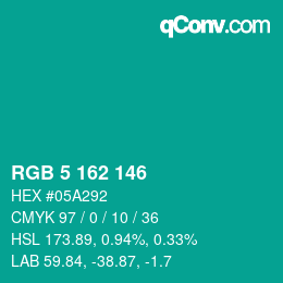 Color code: RGB 5 162 146 | qconv.com