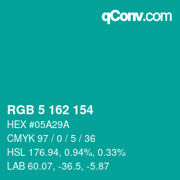 Color code: RGB 5 162 154 | qconv.com
