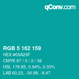 Color code: RGB 5 162 159 | qconv.com