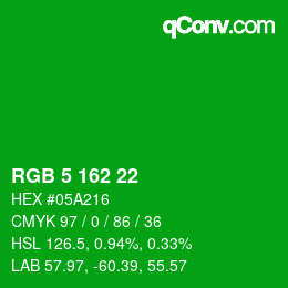 Color code: RGB 5 162 22 | qconv.com