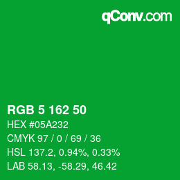 カラーコード: RGB 5 162 50 | qconv.com