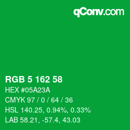 カラーコード: RGB 5 162 58 | qconv.com