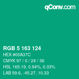 カラーコード: RGB 5 163 124 | qconv.com