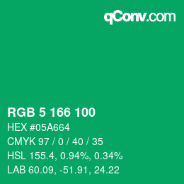 Color code: RGB 5 166 100 | qconv.com