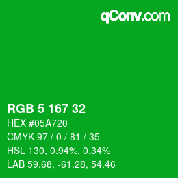 Color code: RGB 5 167 32 | qconv.com