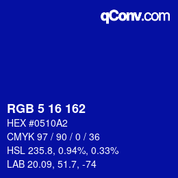 カラーコード: RGB 5 16 162 | qconv.com