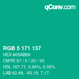 Color code: RGB 5 171 137 | qconv.com