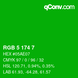 カラーコード: RGB 5 174 7 | qconv.com