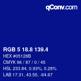 カラーコード: RGB 5 18.8 139.4 | qconv.com