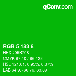 カラーコード: RGB 5 183 8 | qconv.com