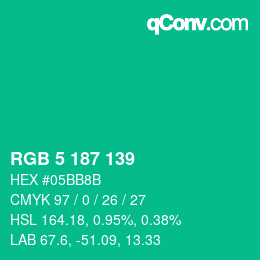 Color code: RGB 5 187 139 | qconv.com