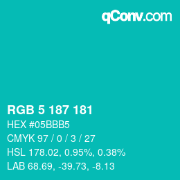 Color code: RGB 5 187 181 | qconv.com