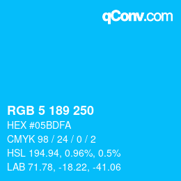 Color code: RGB 5 189 250 | qconv.com