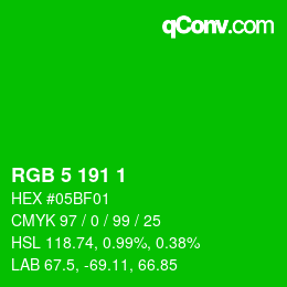 Color code: RGB 5 191 1 | qconv.com