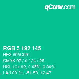 カラーコード: RGB 5 192 145 | qconv.com