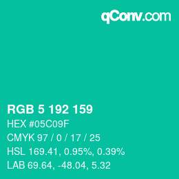 カラーコード: RGB 5 192 159 | qconv.com