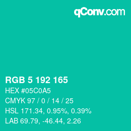 カラーコード: RGB 5 192 165 | qconv.com