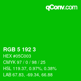Color code: RGB 5 192 3 | qconv.com