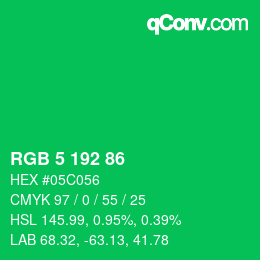 Color code: RGB 5 192 86 | qconv.com