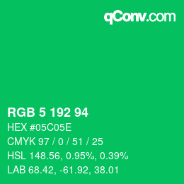 Color code: RGB 5 192 94 | qconv.com