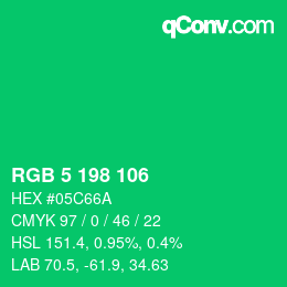 Color code: RGB 5 198 106 | qconv.com