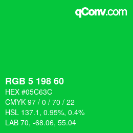 Color code: RGB 5 198 60 | qconv.com