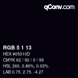 カラーコード: RGB 5 1 13 | qconv.com