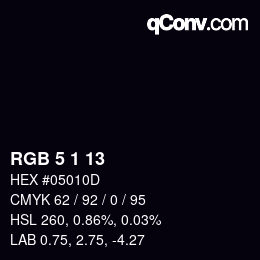 カラーコード: RGB 5 1 13 | qconv.com