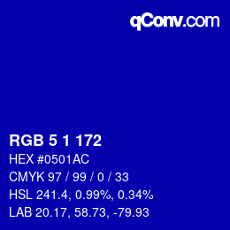 カラーコード: RGB 5 1 172 | qconv.com