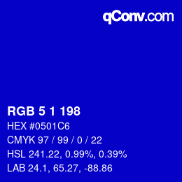 颜色代码: RGB 5 1 198 | qconv.com