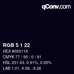 カラーコード: RGB 5 1 22 | qconv.com