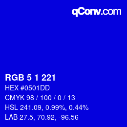 カラーコード: RGB 5 1 221 | qconv.com