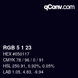 颜色代码: RGB 5 1 23 | qconv.com
