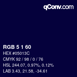 颜色代码: RGB 5 1 60 | qconv.com