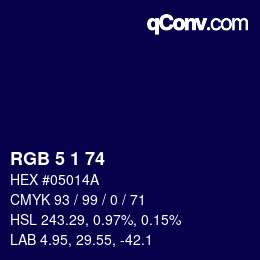 颜色代码: RGB 5 1 74 | qconv.com