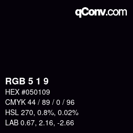 颜色代码: RGB 5 1 9 | qconv.com