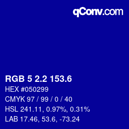 カラーコード: RGB 5 2.2 153.6 | qconv.com