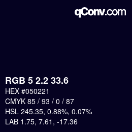 カラーコード: RGB 5 2.2 33.6 | qconv.com