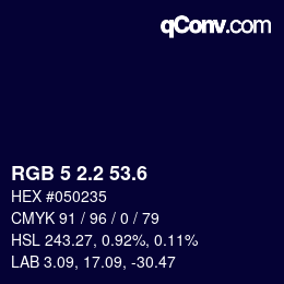 カラーコード: RGB 5 2.2 53.6 | qconv.com