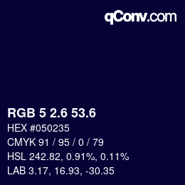 カラーコード: RGB 5 2.6 53.6 | qconv.com