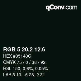 カラーコード: RGB 5 20.2 12.6 | qconv.com