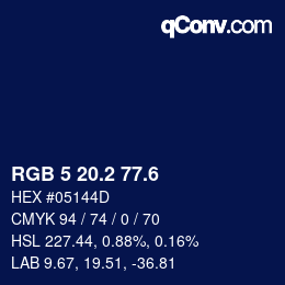カラーコード: RGB 5 20.2 77.6 | qconv.com