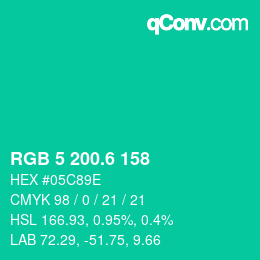 カラーコード: RGB 5 200.6 158 | qconv.com